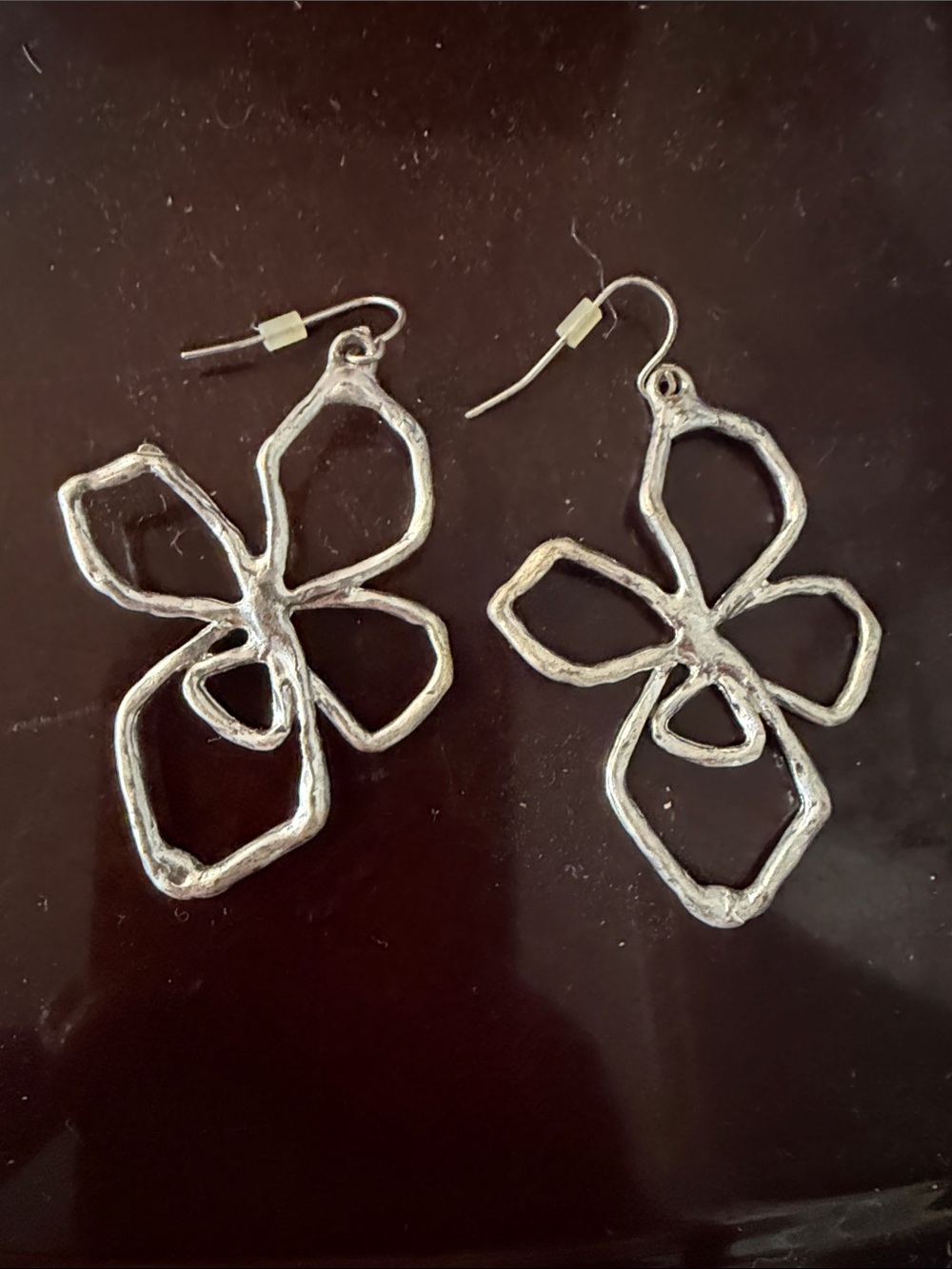 Openwork Silver Floral Dangle Earrings for Women